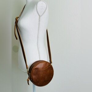 Portland Leather Goods Circle Tooled Leather 7” Round Crossbody Bag